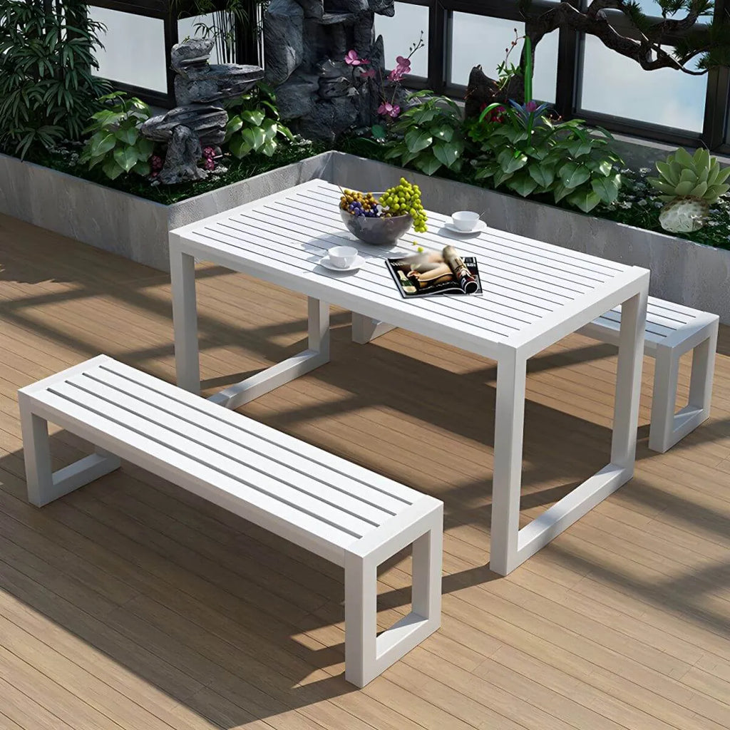 Modern Rectangular Outdoor Coffee Table – Manufactured Wood & Metal Frame