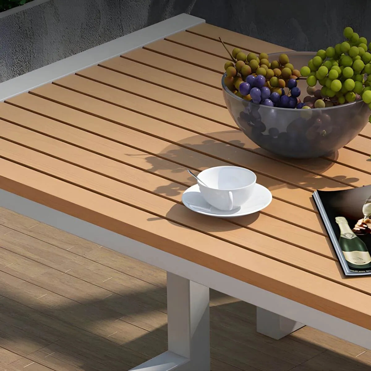 Modern Rectangular Outdoor Coffee Table – Manufactured Wood & Metal Frame