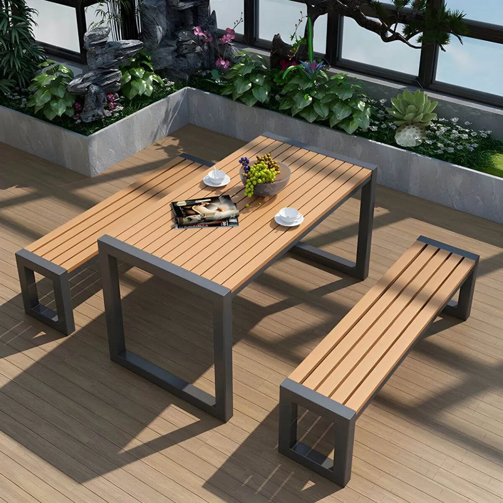 Modern Rectangular Outdoor Coffee Table – Manufactured Wood & Metal Frame