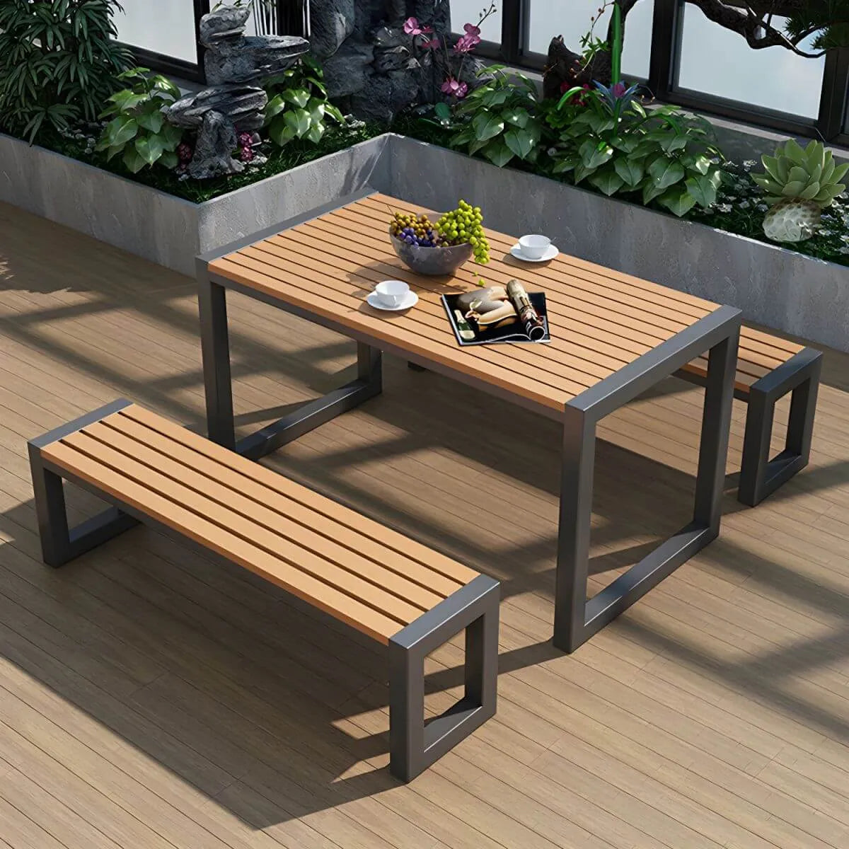 Modern Rectangular Outdoor Coffee Table – Manufactured Wood & Metal Frame Secondary image
