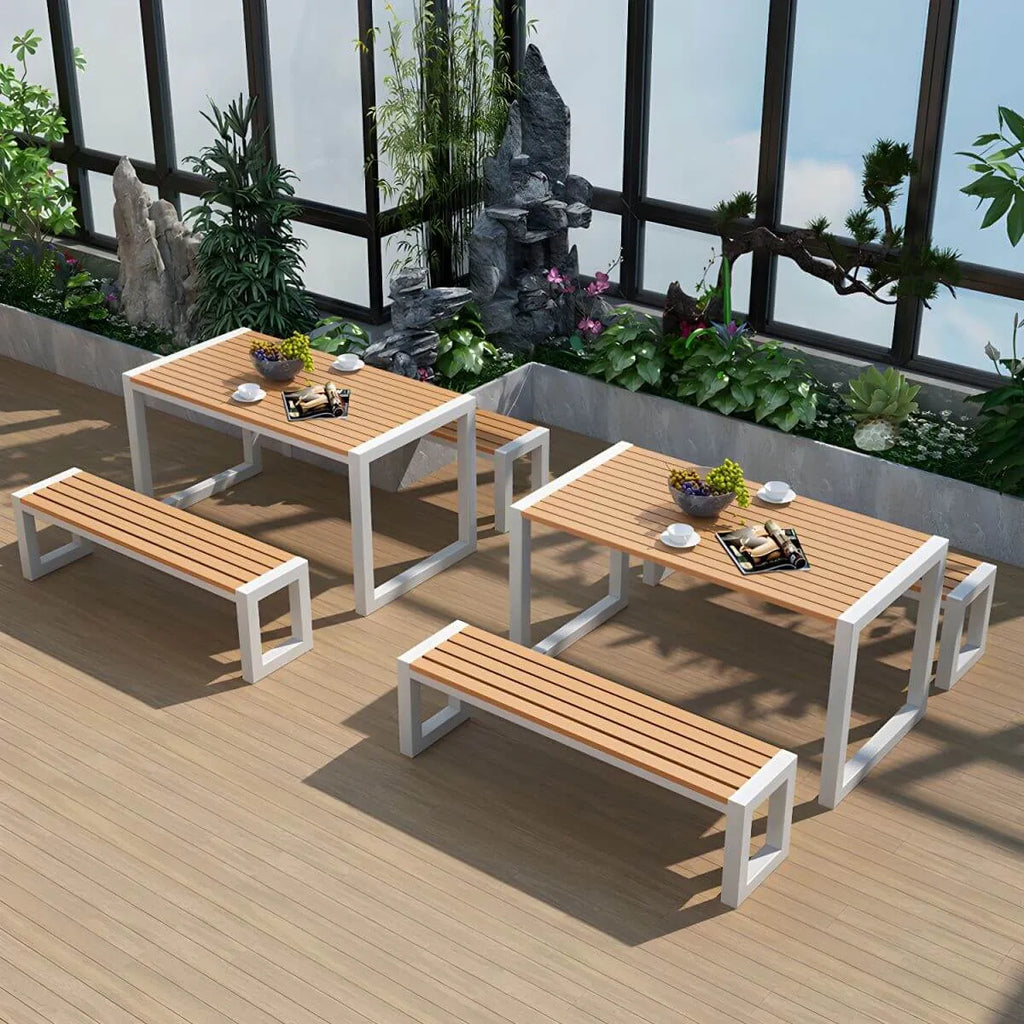 Modern Rectangular Outdoor Coffee Table – Manufactured Wood & Metal Frame