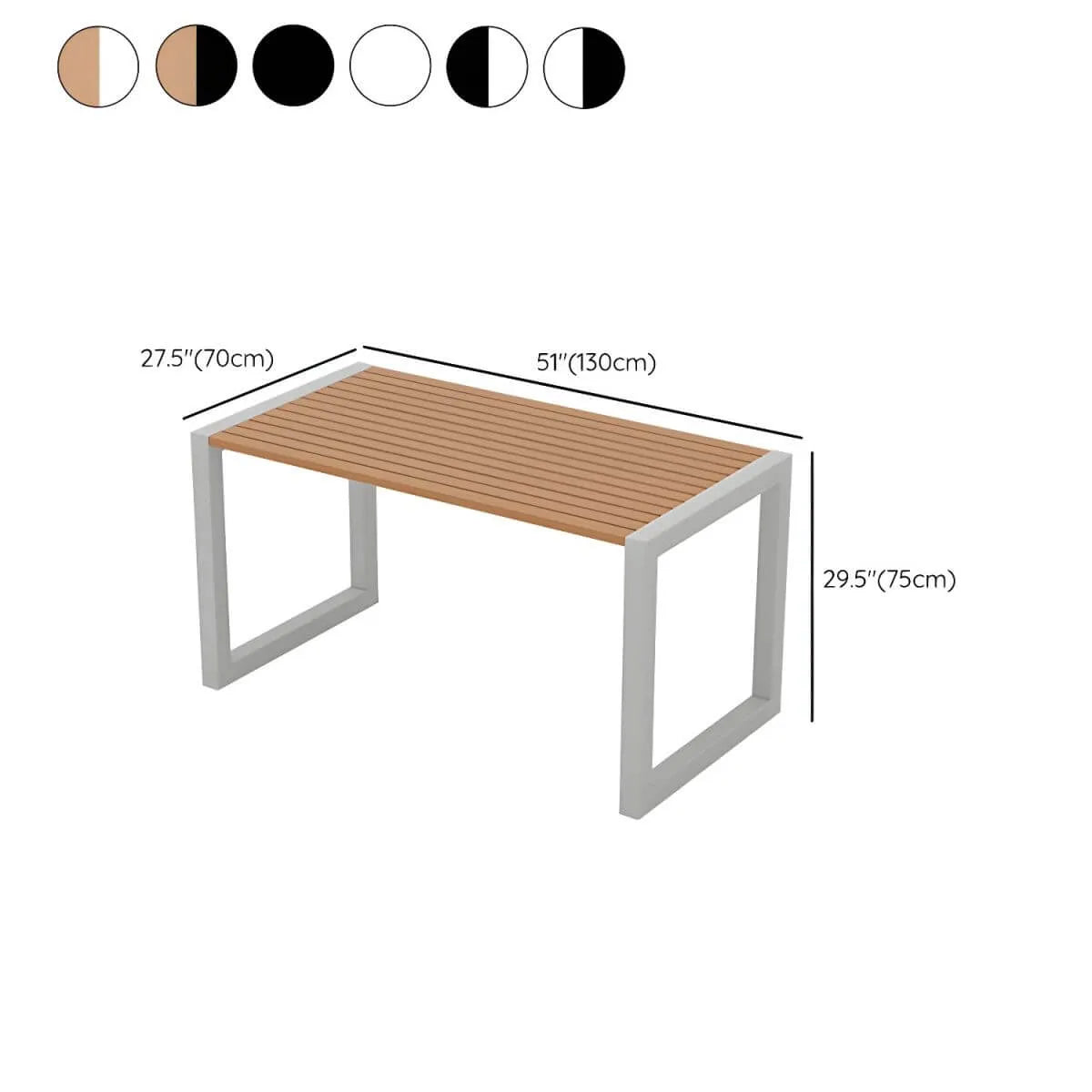 Modern Rectangular Outdoor Coffee Table – Manufactured Wood & Metal Frame Dimensions