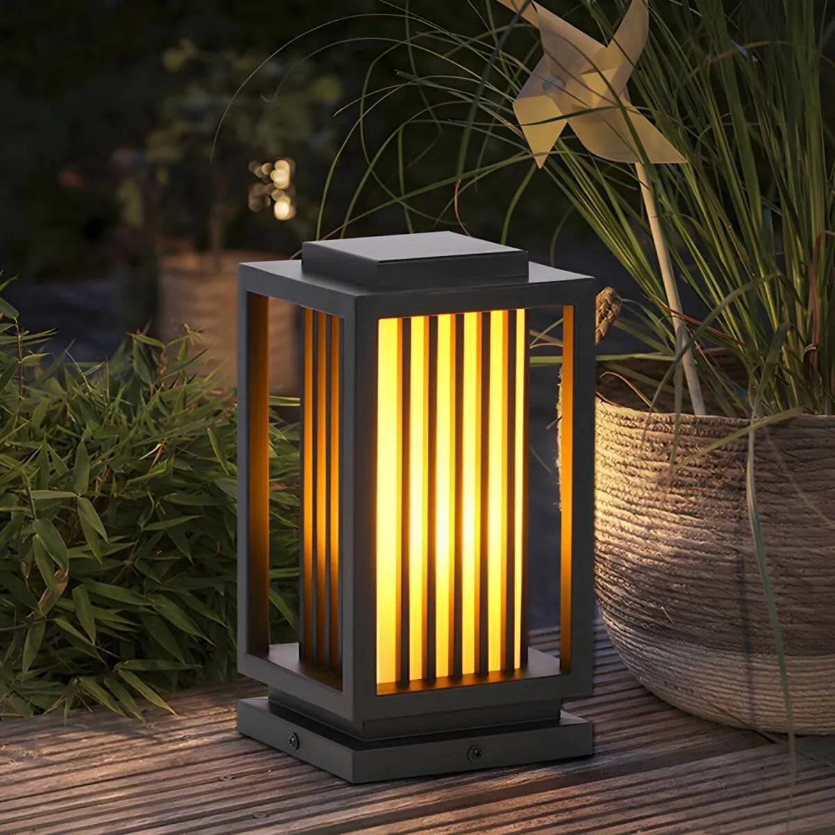 Modern Rectangular Outdoor LED Table Lamp – Matte Black Metal