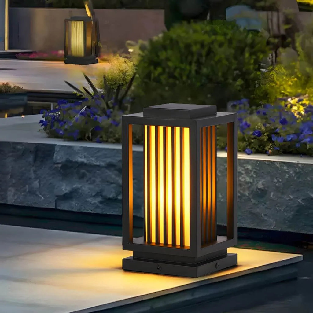 Modern Rectangular Outdoor LED Table Lamp – Matte Black Metal