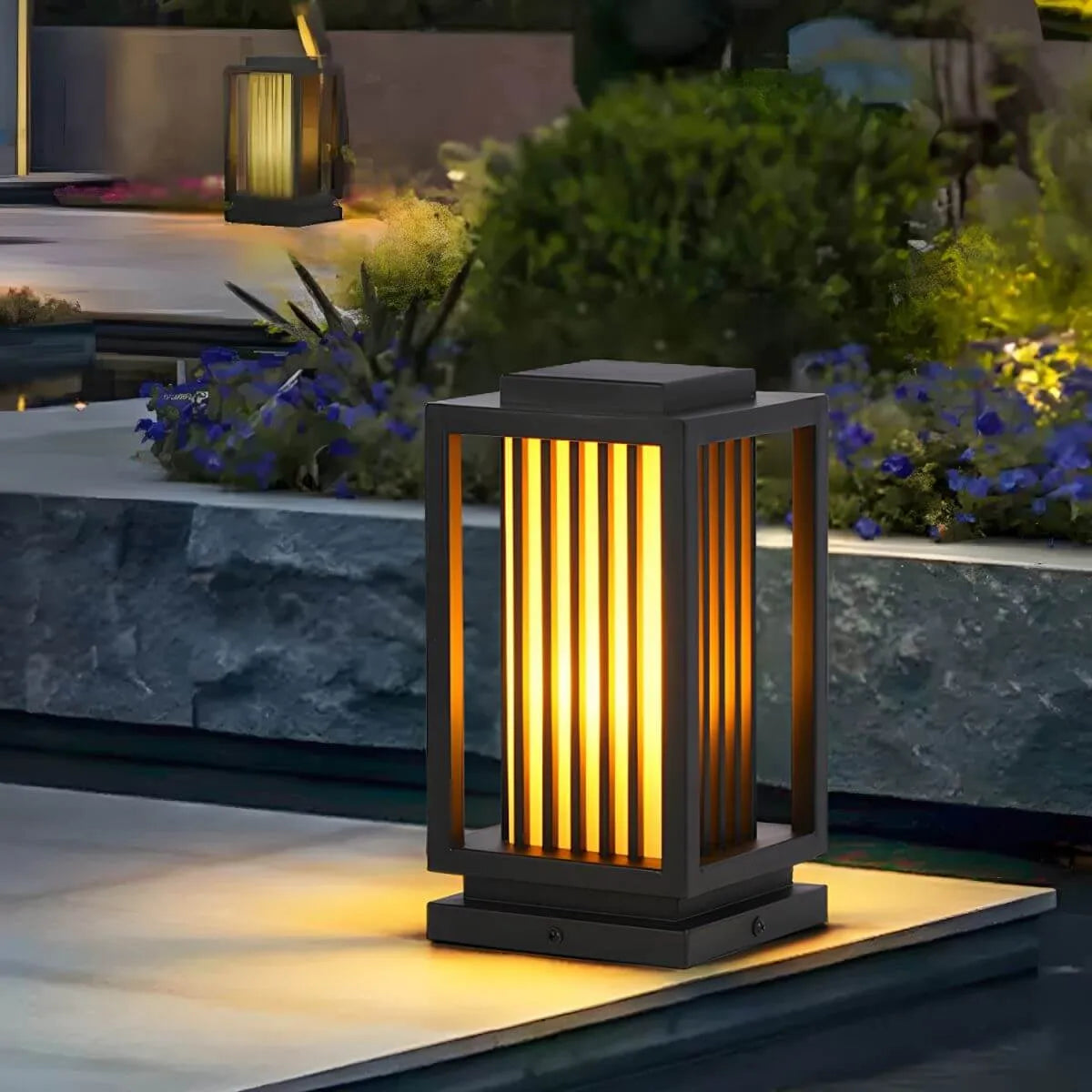 Modern Rectangular Outdoor LED Table Lamp – Matte Black Metal