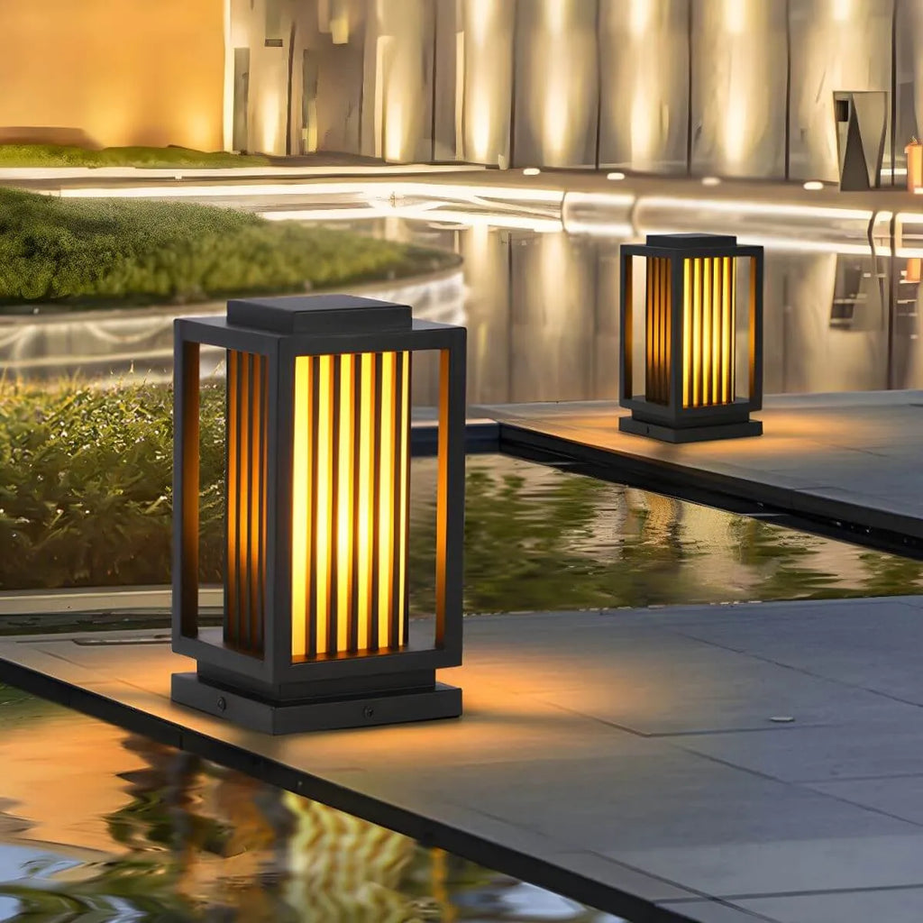 Modern Rectangular Outdoor LED Table Lamp – Matte Black Metal