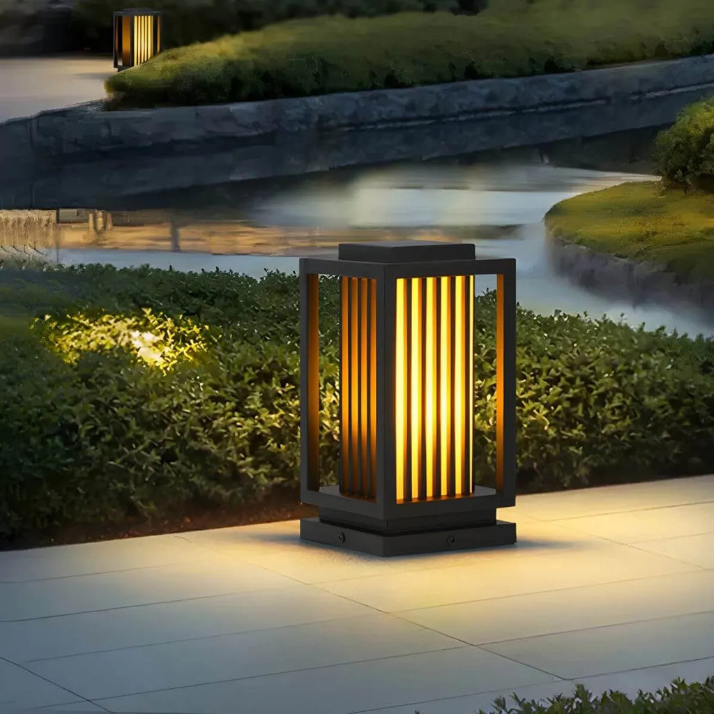 Modern Rectangular Outdoor LED Table Lamp – Matte Black Metal