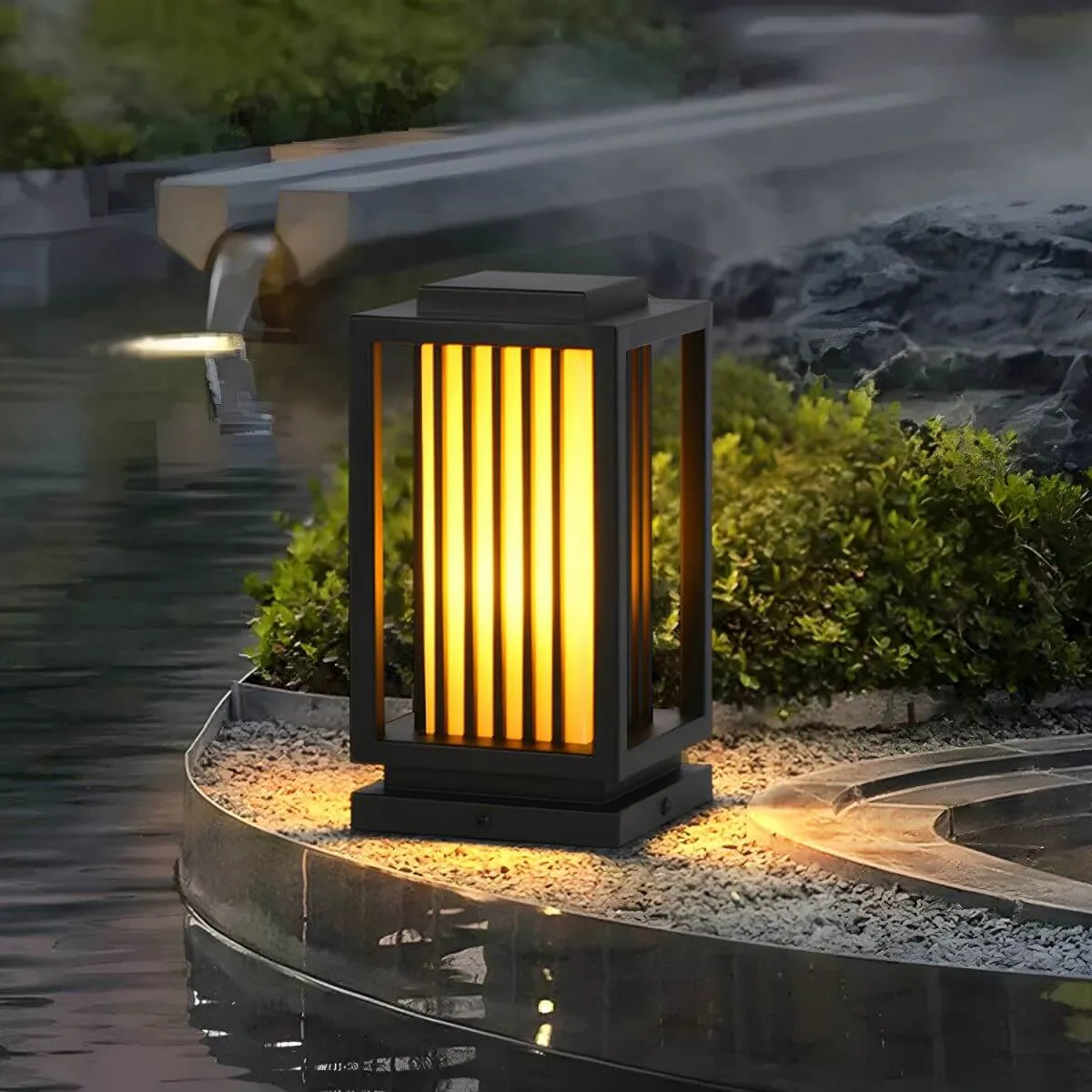 Modern Rectangular Outdoor LED Table Lamp – Matte Black Metal
