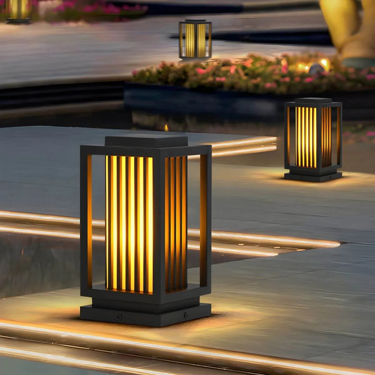 Modern Rectangular Outdoor LED Table Lamp – Matte Black Metal Main Product Image