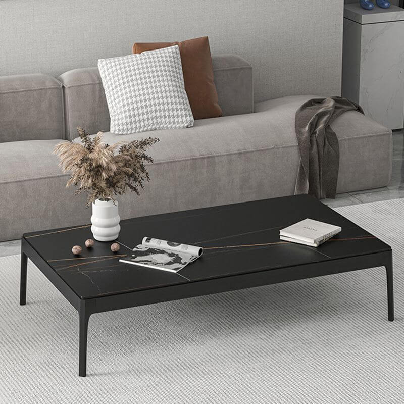 Modern Rectangular Sintered Stone Coffee Table with Espresso Ash Legs