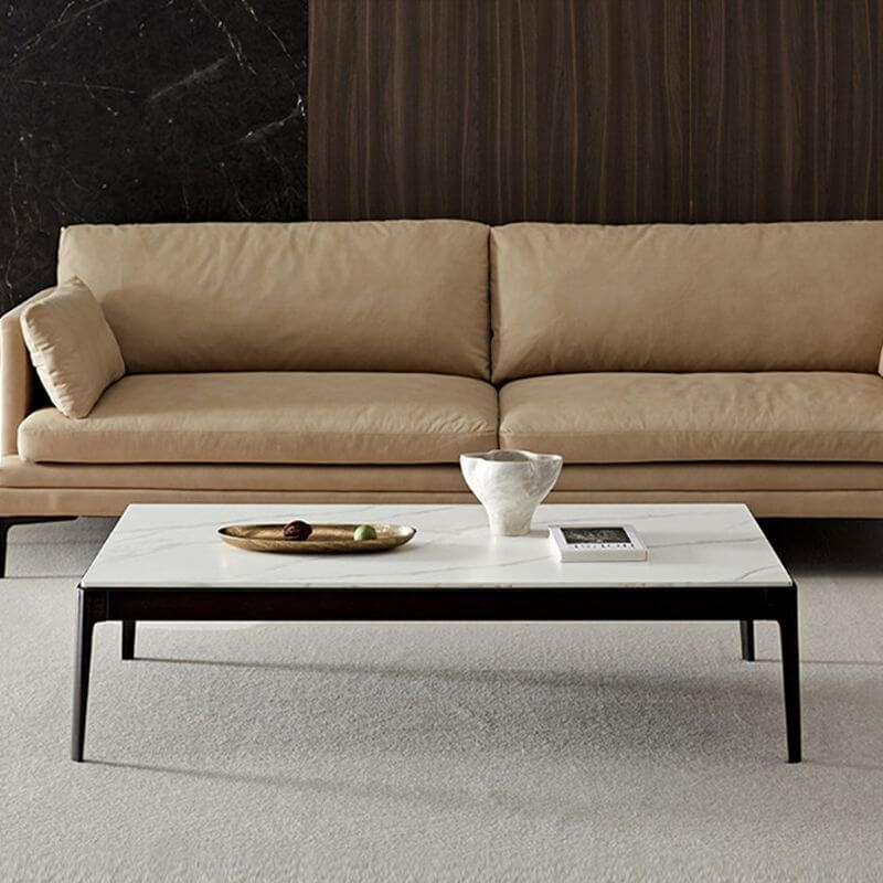 Modern Rectangular Sintered Stone Coffee Table with Espresso Ash Legs