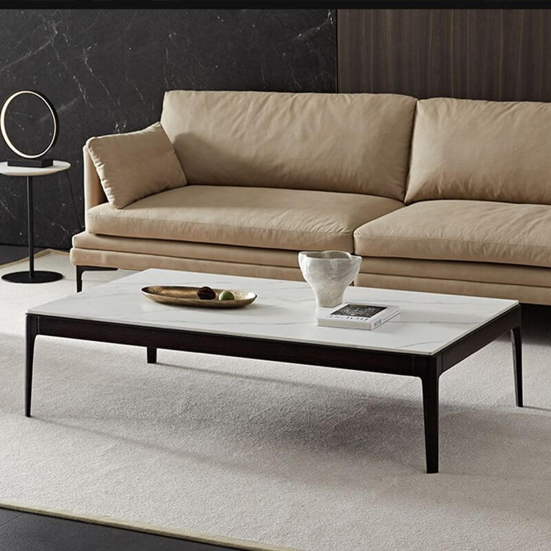 Modern Rectangular Sintered Stone Coffee Table with Espresso Ash Legs Imagen secundaria del producto