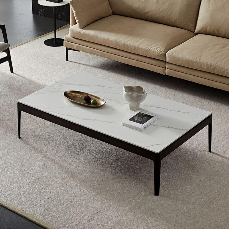 Modern Rectangular Sintered Stone Coffee Table with Espresso Ash Legs Main Product Image Imagen principal del producto