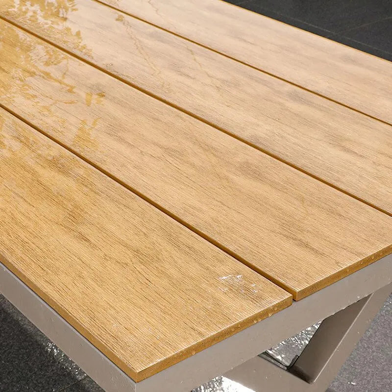 Modern Rectangular Steel Dining Table with Wood-Plastic Composite Top