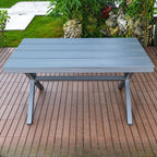 Modern Rectangular Steel Dining Table with Wood-Plastic Composite Top