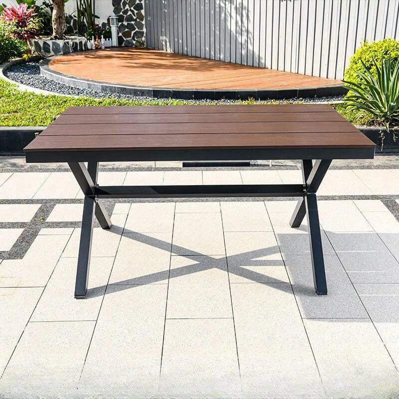 Modern Rectangular Steel Dining Table with Wood-Plastic Composite Top