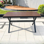 Modern Rectangular Steel Dining Table with Wood-Plastic Composite Top