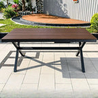 Modern Rectangular Steel Dining Table with Wood-Plastic Composite Top