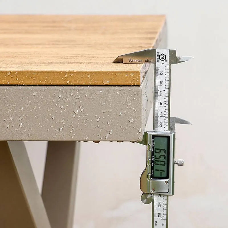 Modern Rectangular Steel Dining Table with Wood-Plastic Composite Top