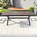Modern Rectangular Steel Dining Table with Wood-Plastic Composite Top