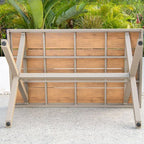 Modern Rectangular Steel Dining Table with Wood-Plastic Composite Top