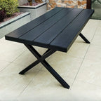 Modern Rectangular Steel Dining Table with Wood-Plastic Composite Top
