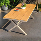 Modern Rectangular Steel Dining Table with Wood-Plastic Composite Top