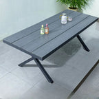 Modern Rectangular Steel Dining Table with Wood-Plastic Composite Top