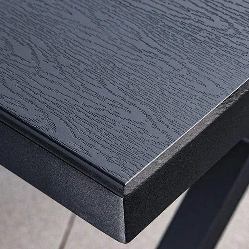 Modern Rectangular Steel Dining Table with Wood-Plastic Composite Top