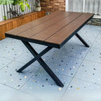 Modern Rectangular Steel Dining Table with Wood-Plastic Composite Top