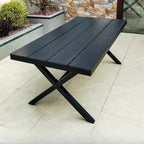 Modern Rectangular Steel Dining Table with Wood-Plastic Composite Top
