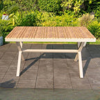 Modern Rectangular Steel Dining Table with Wood-Plastic Composite Top