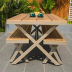 Modern Rectangular Steel Dining Table with Wood-Plastic Composite Top