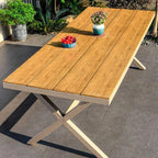 Modern Rectangular Steel Dining Table with Wood-Plastic Composite Top