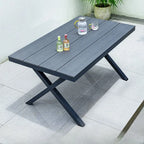 Modern Rectangular Steel Dining Table with Wood-Plastic Composite Top