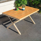 Modern Rectangular Steel Dining Table with Wood-Plastic Composite Top