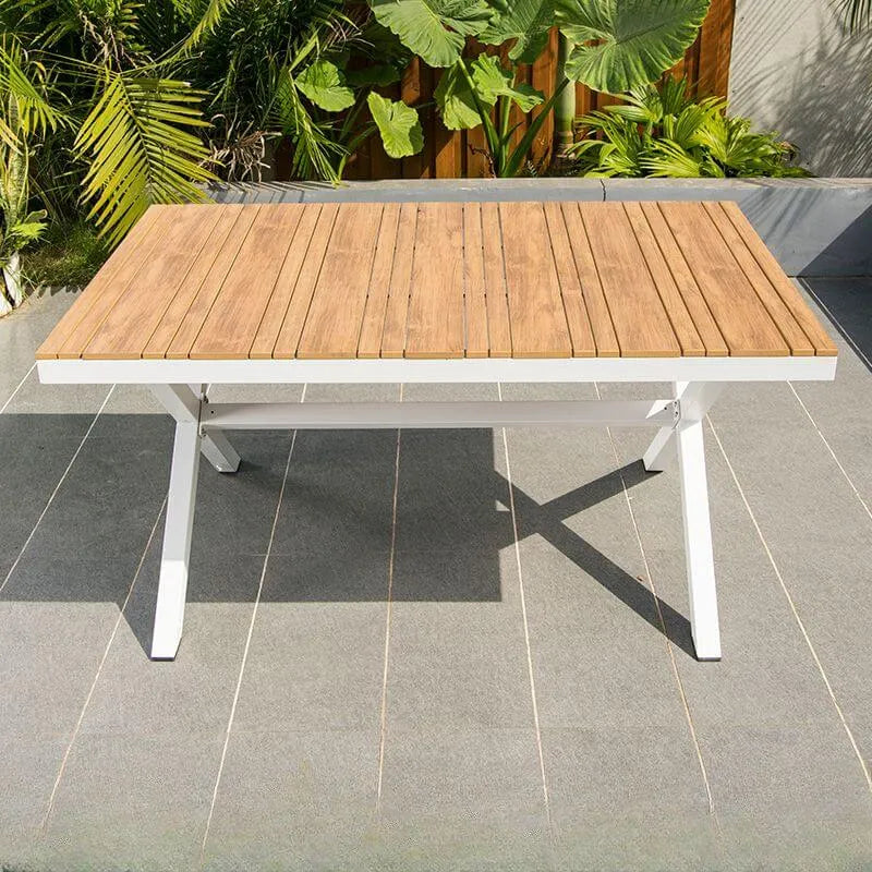 Modern Rectangular Steel Dining Table with Wood-Plastic Composite Top