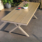 Modern Rectangular Steel Dining Table with Wood-Plastic Composite Top