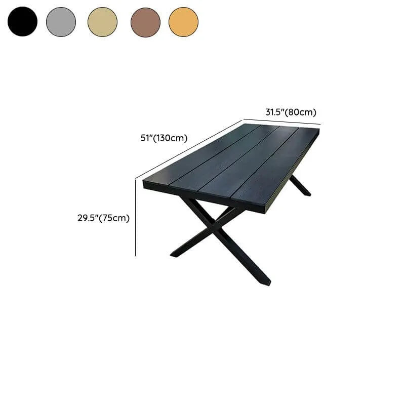 Modern Rectangular Steel Dining Table with Wood-Plastic Composite Top Dimensions