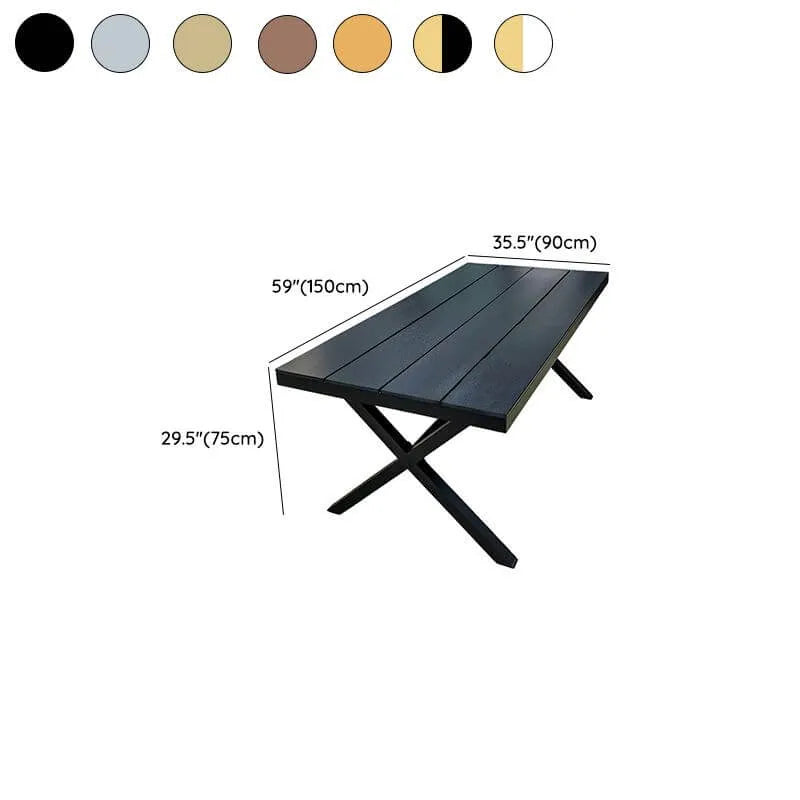 Modern Rectangular Steel Dining Table with Wood-Plastic Composite Top Dimensions