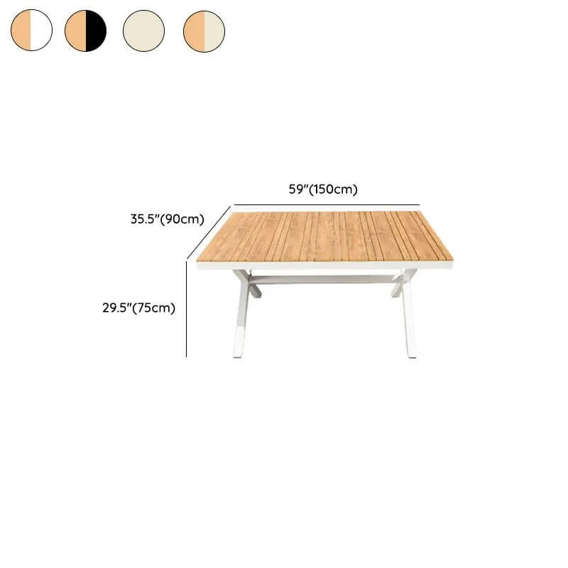 Modern Rectangular Steel Dining Table with Wood-Plastic Composite Top Dimensions