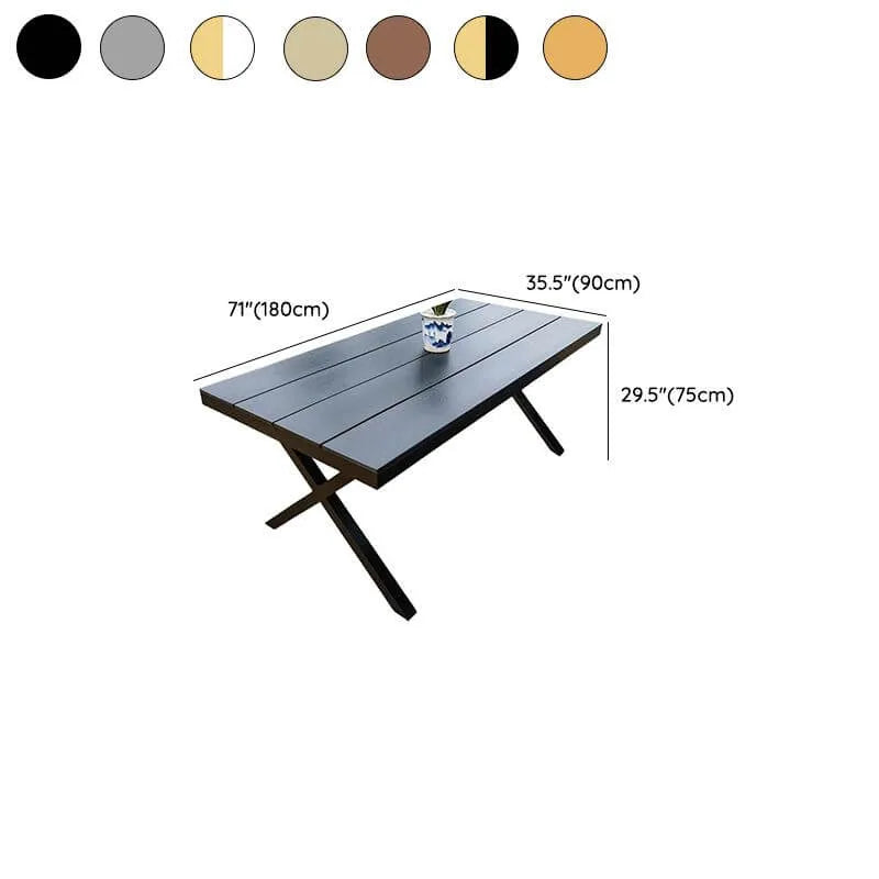 Modern Rectangular Steel Dining Table with Wood-Plastic Composite Top Dimensions