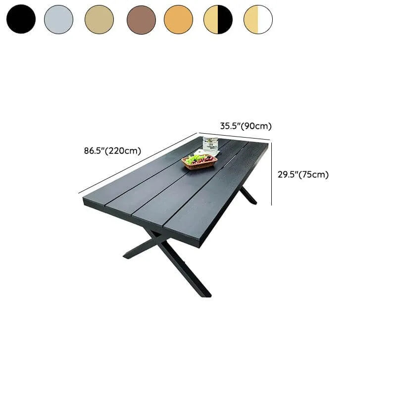 Modern Rectangular Steel Dining Table with Wood-Plastic Composite Top Dimensions