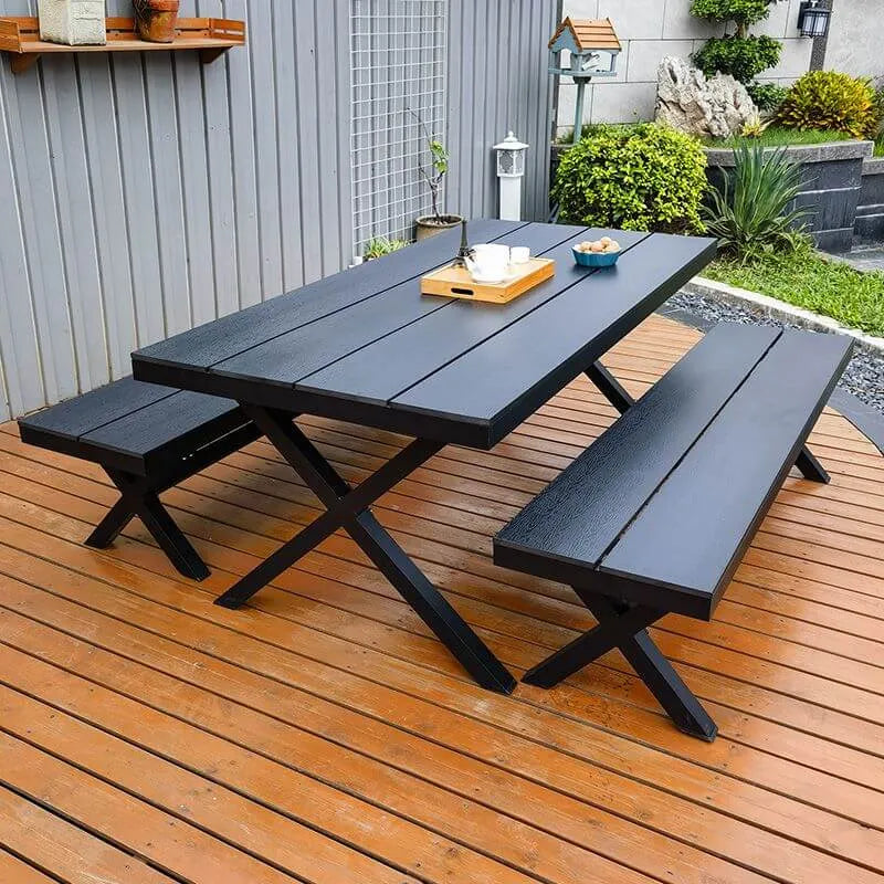 Modern Rectangular Steel Dining Table with Wood-Plastic Composite Top Main Product Image