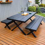 Modern Rectangular Steel Dining Table with Wood-Plastic Composite Top Main Product Image