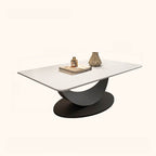 Modern Rectangular Stone Coffee Table with Abstract Iron Base