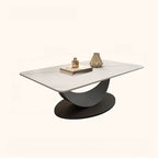 Modern Rectangular Stone Coffee Table with Abstract Iron Base