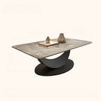 Modern Rectangular Stone Coffee Table with Abstract Iron Base