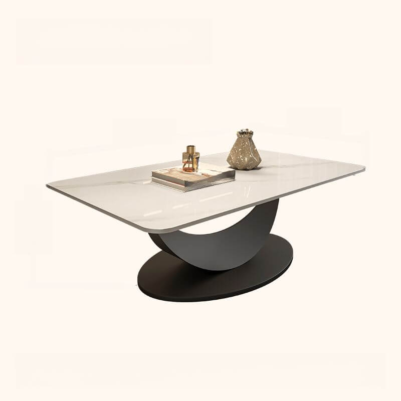 Modern Rectangular Stone Coffee Table with Abstract Iron Base