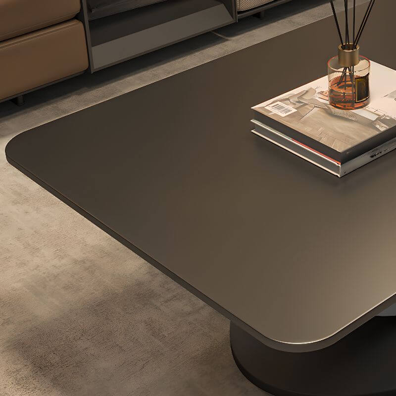 Modern Rectangular Stone Coffee Table with Abstract Iron Base